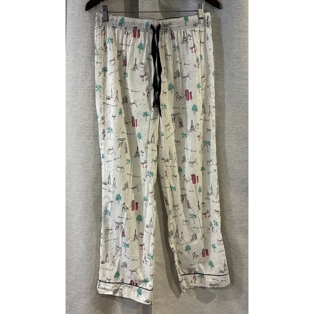 Victorias Secret London Paris Travel AOP Button Up Pajama Set Small Multicolor